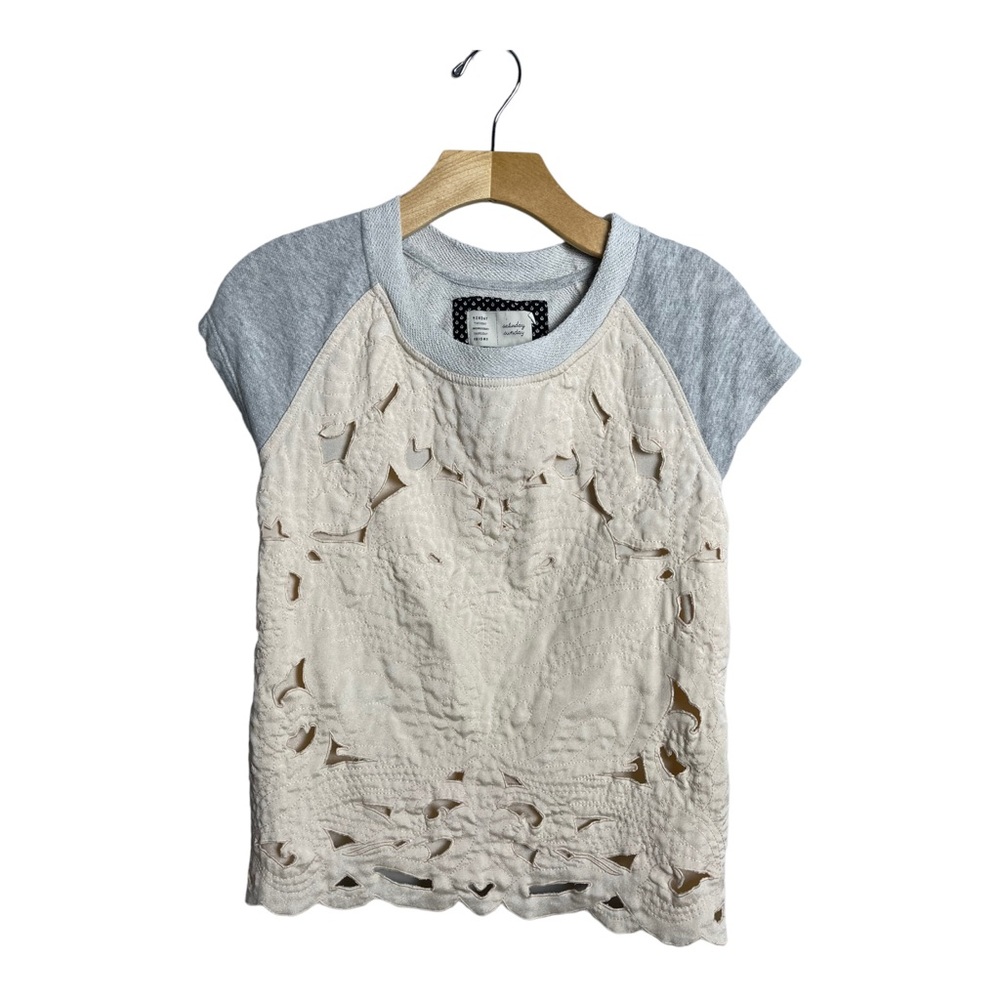 Anthropologie Saturday Sunday Millie Quilted Cut Out Gray Crewneck Top Sz Small - Picture 2 of 10